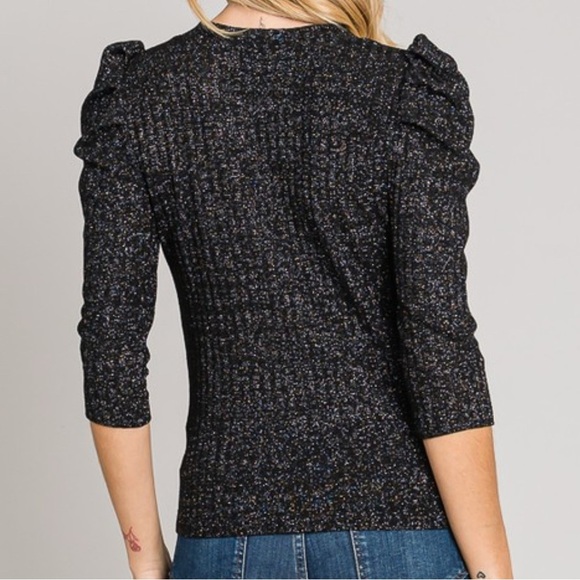 Black & Gold Puff Sleeve Shimmer Top – Cerule (NWT) (S–XL) - Picture 6 of 9